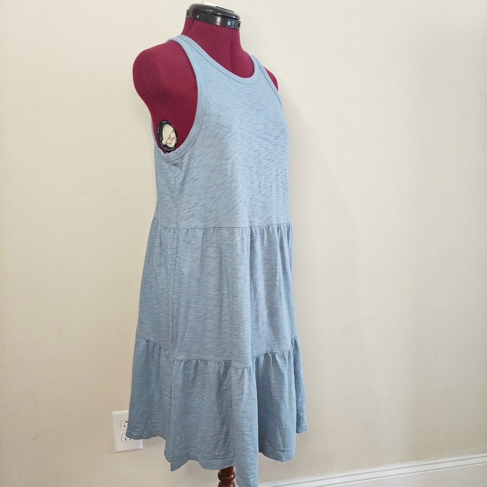 GAP Womens Blue A-Line Mini Dress Slub Cotton Tiered Sleeveless Racerback Size M